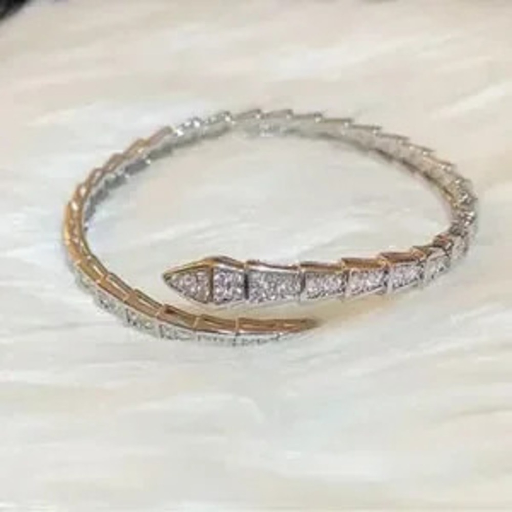 Serpenti Snake Crystal Silver Cuff Bracelet